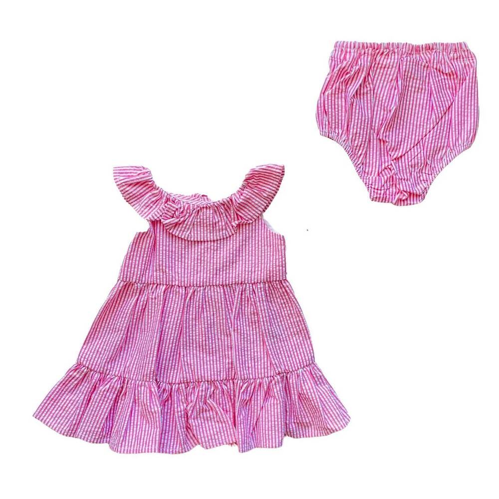 NEW RALPH LAUREN girl's seersucker ruffle dress in pink/white
